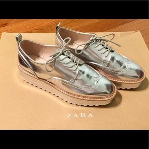 Zara Silver Wingtip Flatform Brogues